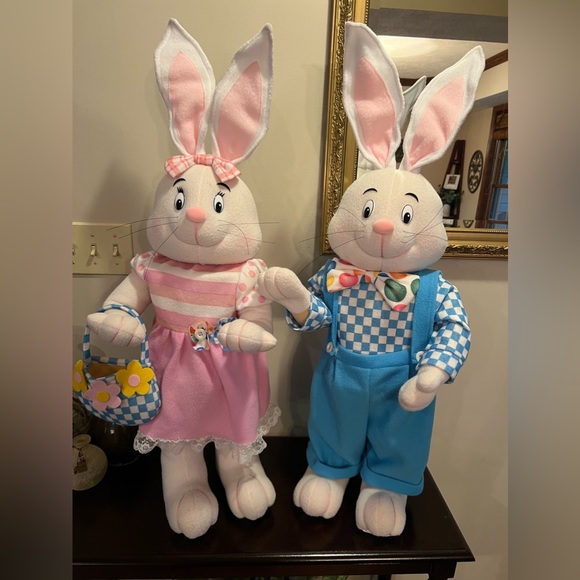 Other - 36" Easter Bunny Posable Door Greeters Doll Set of Boy Girl Vintage Handerson